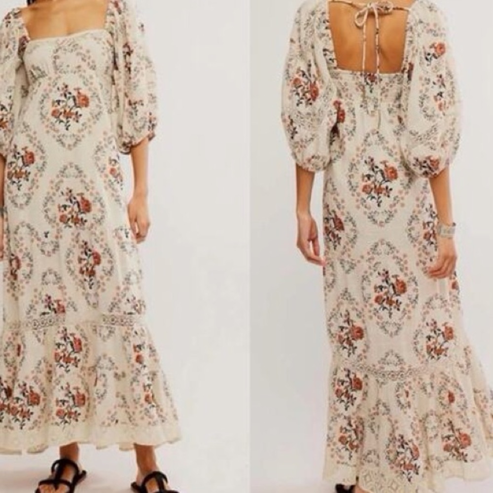 Free People Cream Floral Maxi Dress EUC - Picture 12 of 16